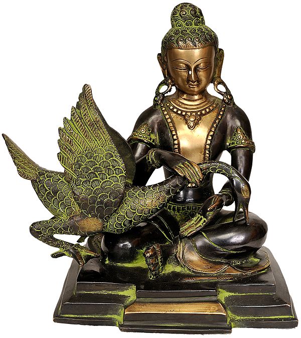 8" Tibetan Buddhist Deity Siddhartha Nursing the Wounded Swan (Kindness Personified) In Brass | Handmade | Made In India