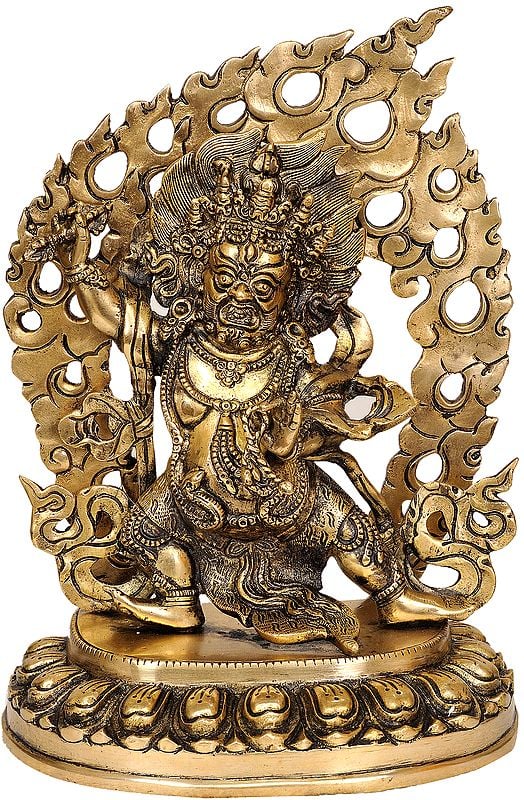 12" Buddhist Deity Vajrapani Idol with Fire Aureole | Handmade Brass Statue