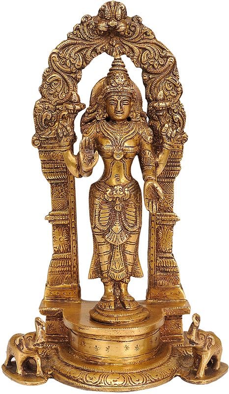 9" Standing Goddess Lakshmi In Brass | Handmade | Made In India