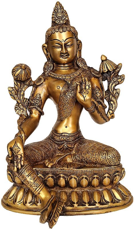 11" Green Tara (Tibetan Buddhist Deity) In Brass | Handmade | Made In India