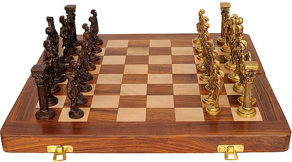 Brass Chess Set with Wooden Board