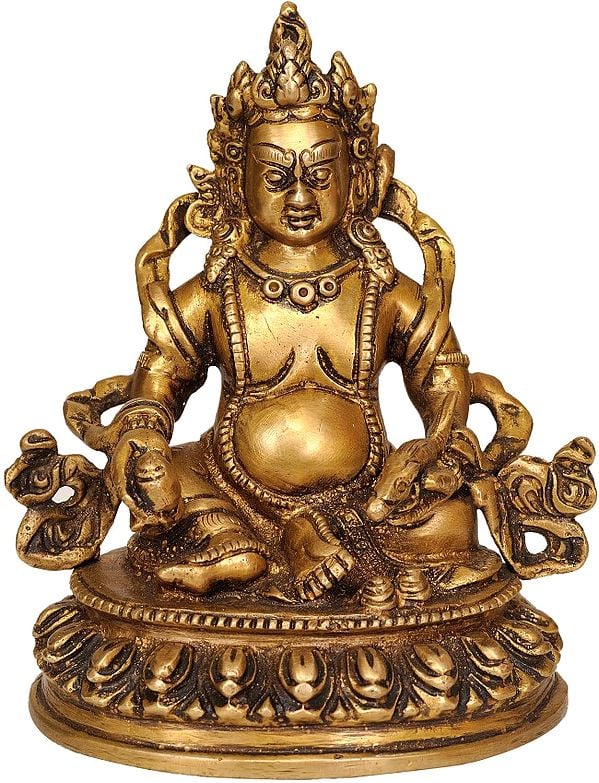 6" Tibetan Buddhist Deity-Kubera (God of Wealth) Brass Statue | Handmade | Made in India