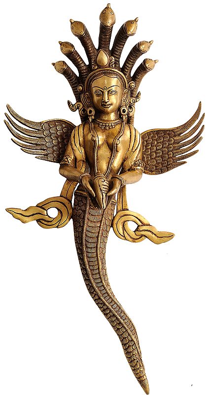 19" Naga-Kanya Wall Hanging Statue - An Auspicious and Protective In Brass | Handmade | Made In India