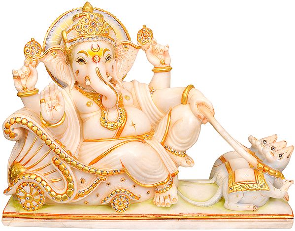 Marble Image of Ganesha Riding a Chariot