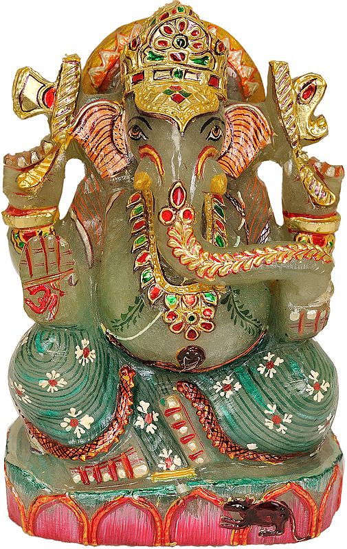 Lord Ganesha Carved in Aventurine Jade