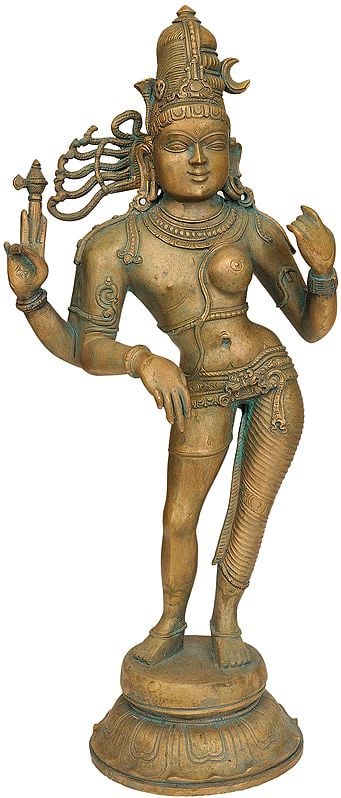 13" Ardhanarishvara (Shiva and Parvati)  | Handmade | Madhuchista Vidhana (Lost-Wax) | Panchaloha Bronze from Swamimalai