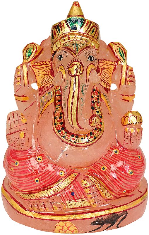 Lord Ganesha (Carved in Rose Quartz)