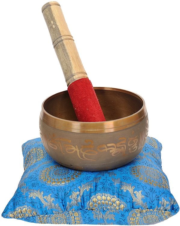 7" Tibetan Buddhist Singing Bowl Inside The Figure of Buddha in Bhumisparsha Mudra with Cushion In Brass | Handmade | Made In India