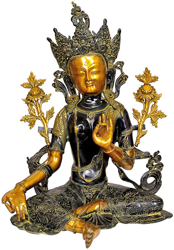 27" Large Size Green Tara (Tibetan Buddhist Deity) In Brass | Handmade | Made In India