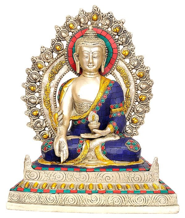 11" Tibetan Buddhist God Enthroned Medicine Buddha In Brass | Handmade | Made In India