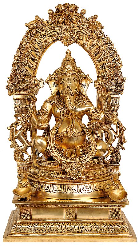 24" Bhagawan Ganesha with Floral Aureole In Brass | Handmade | Made In India