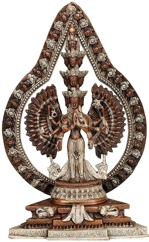 12" Tibetan Buddhist Deity Thousand Armed Avalokiteshvara In Brass | Handmade | Made In India