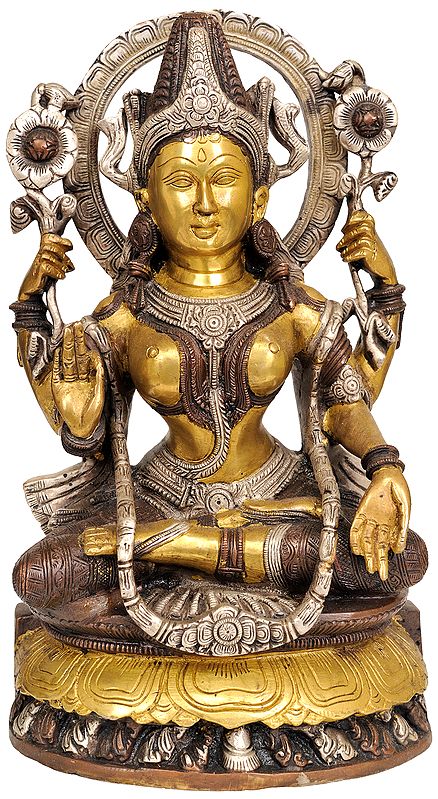 12" Goddess Lakshmi In Brass | Handmade | Made In India