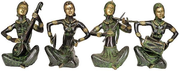 10" Set of Four Musician Ladies In Brass | Handmade | Made In India