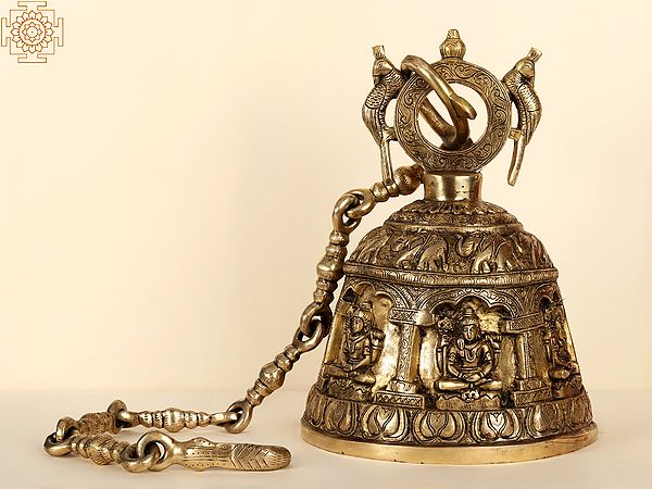 14" Lord Shiva Temple Hanging Bell In Silver And Brass | Handmade | Made in India