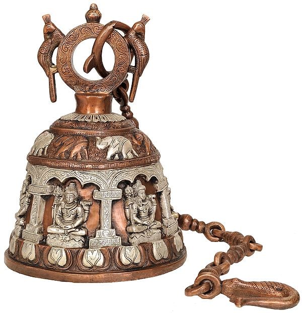 14" Lord Shiva Temple Hanging Bell In Silver And Brass | Handmade | Made in India
