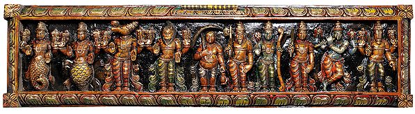 Dashavatara Panel of Bhagawana Vishnu (From the Left - Matshya, Kurma, Varaha, Narasimha, Vaman, Parashurama, Rama, Balarama, Krishna and Kalki)