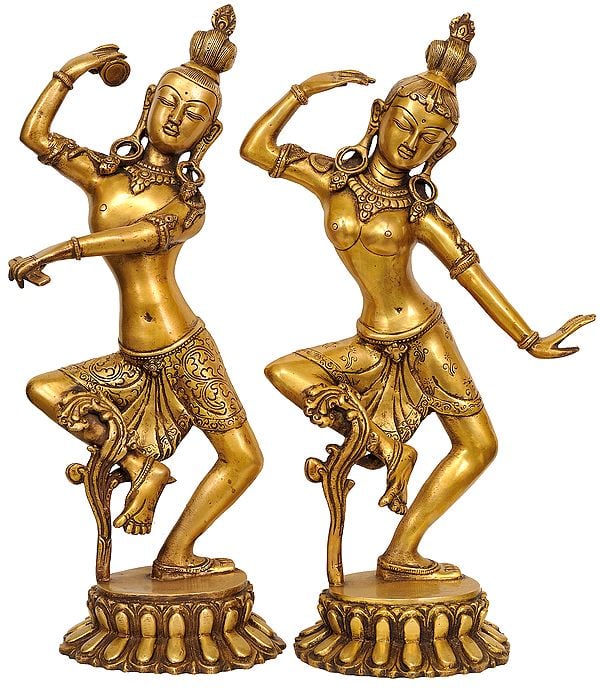 17" Dancing Shiva and Parvati Statue (Pair) in Brass | Handmade | Made in India