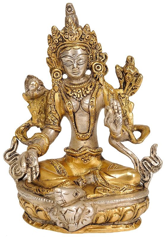 5" Green Tara (Tibetan Buddhist Deity) In Brass | Handmade | Made In India