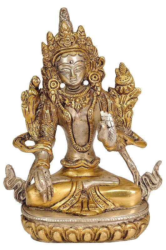 5" White Tara (Tibetan Buddhist Deity) In Brass | Handmade | Made In India