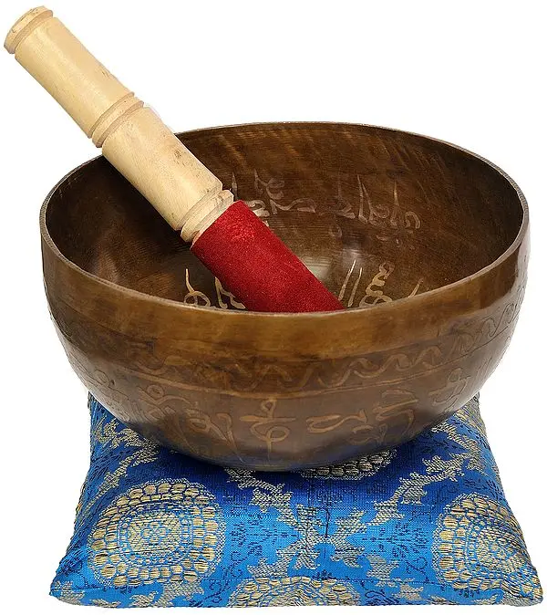 7" Tibetan Buddhist Singing Bowl with the Image of Buddha in the Bhumisparsha Mudra | Handmade |