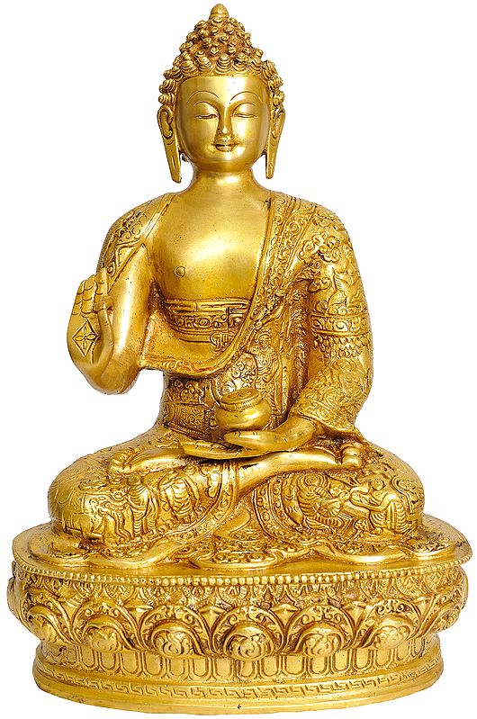 12" Blessing Buddha (Robes Decorated with the Scenes of His Life) In Brass | Handmade | Made In India