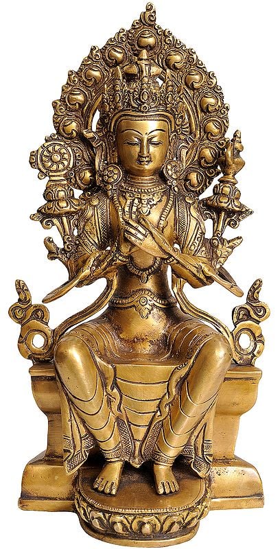 11" Tibetan Buddhist Maitreya Buddha - The Only Deity Seated with His Legs Down In Brass | Handmade | Made In India