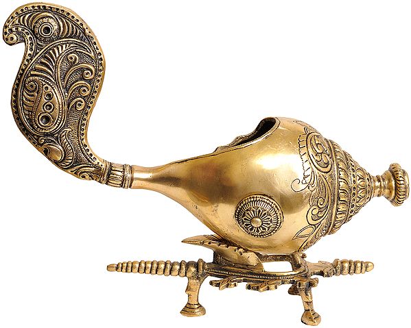13" Stylized Conch on Stand In Brass | Handmade | Made In India