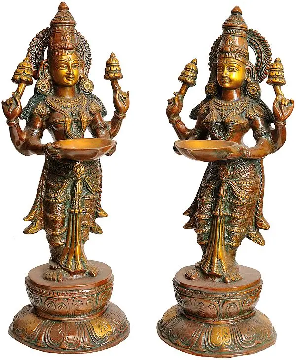 17" Pair of Deeplakshmi In Brass | Handmade | Made In India