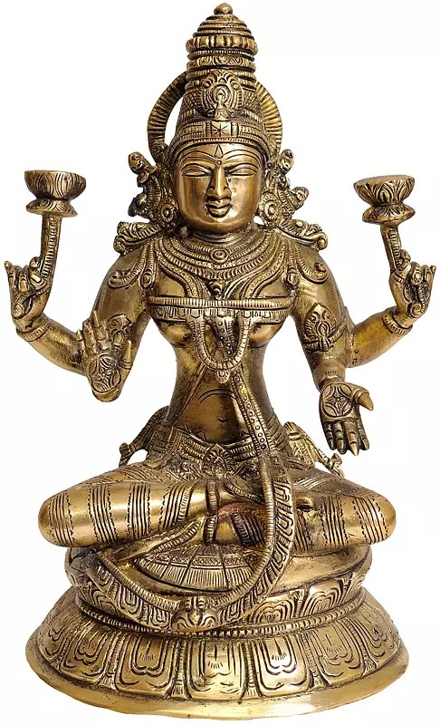 10" Goddess Lakshmi In Brass | Handmade | Made In India