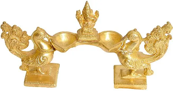 Ganesha Lamp with Peacocks