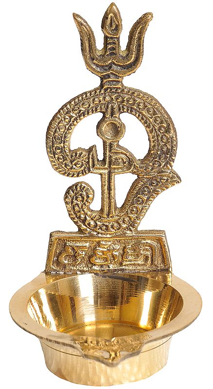 4" Tamil Om Lamp with Trident (with Shaivite) In Brass | Handmade | Made In India