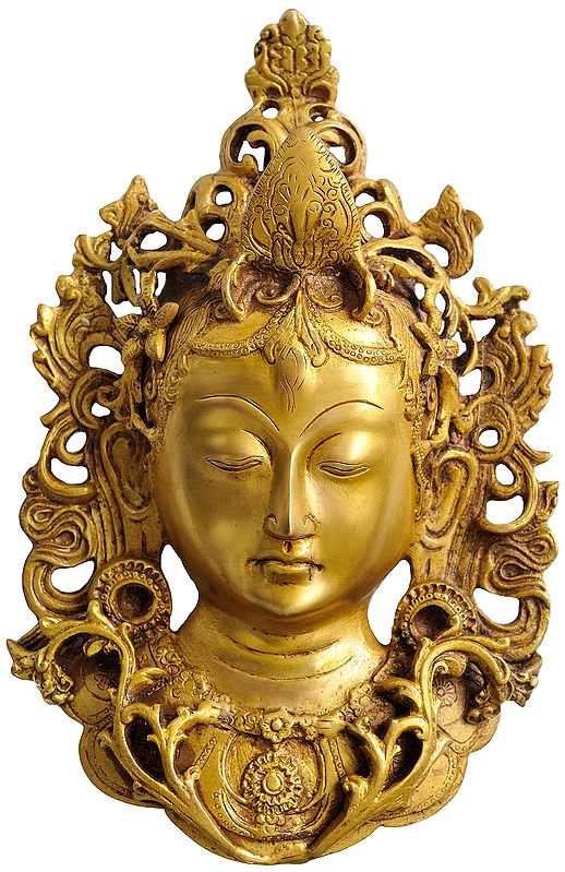 12" Tibetan Buddhist Goddess Tara Wall Hanging Mask in Brass | Handmade | Made in India
