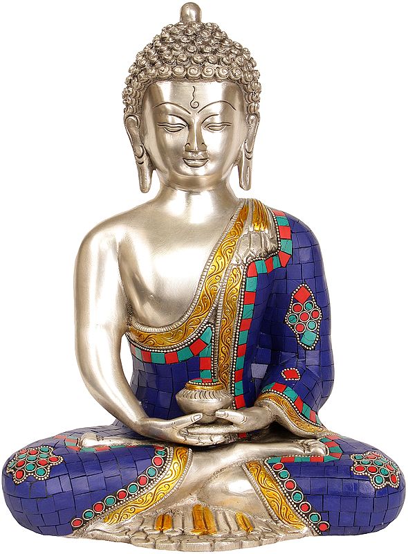 12" Inlay Statue of Dhyani Buddha In Brass | Handmade | Made In India