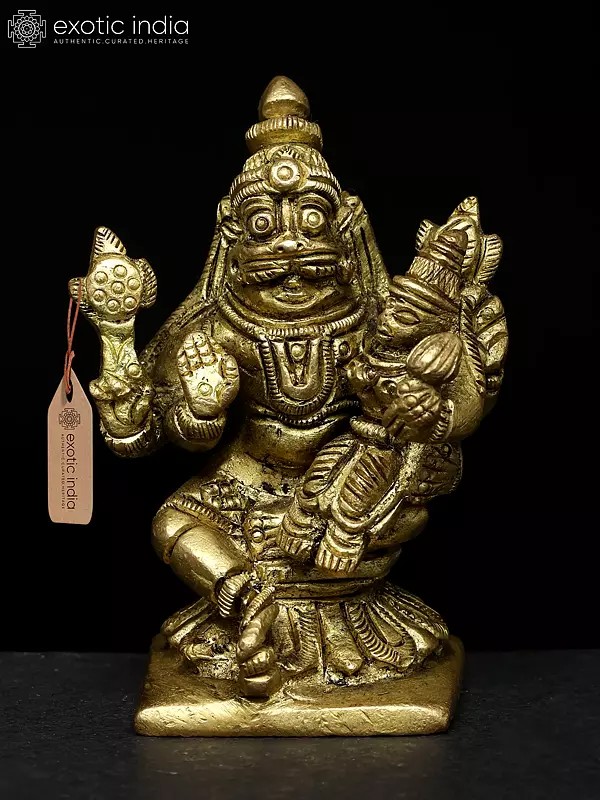 2" Lord Narasimha with His Shakti In Brass | Handmade | Made In India