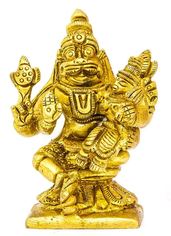 2" Lord Narasimha with His Shakti In Brass | Handmade | Made In India