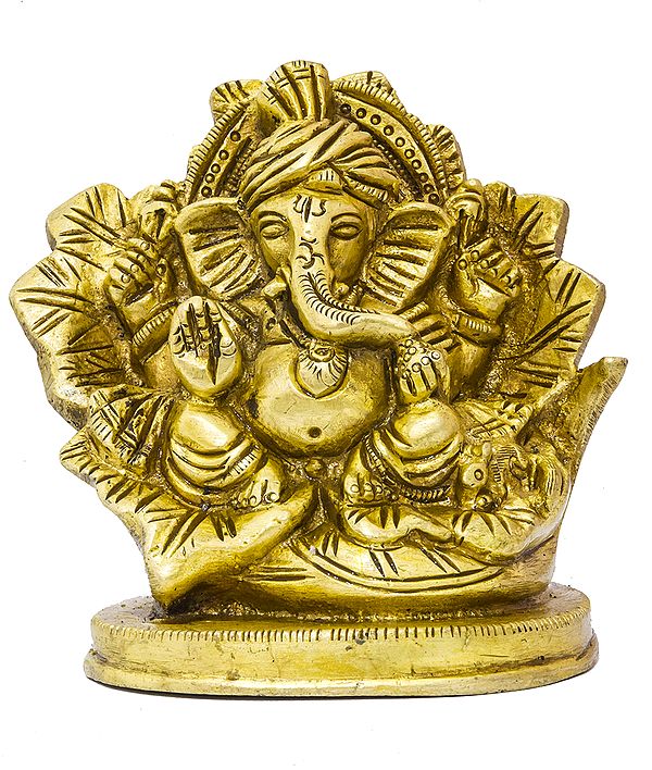 3" Lord Ganesha Seated on A Flower Couch | Handmade Brass Statue | Made in India