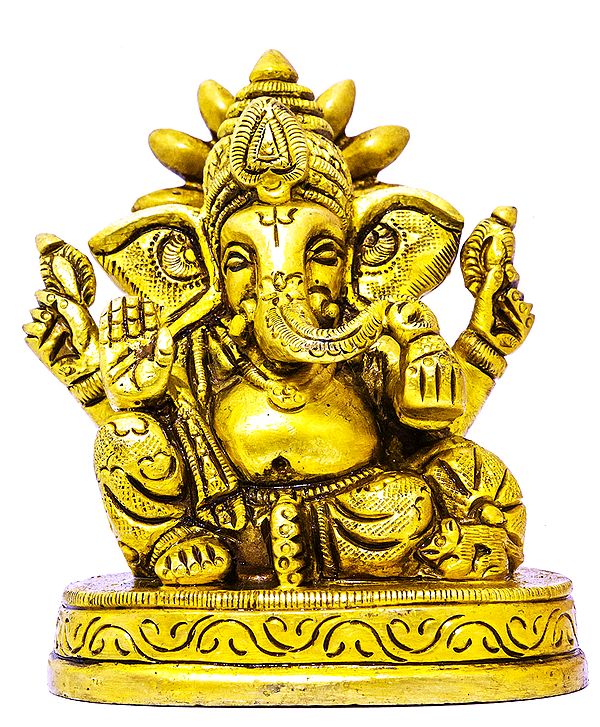 3" Seated Bhagawan Ganesha Brass Sculpture | Handmade | Made in India