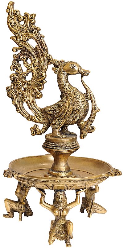 Peacock Lamp Supported by Ladies