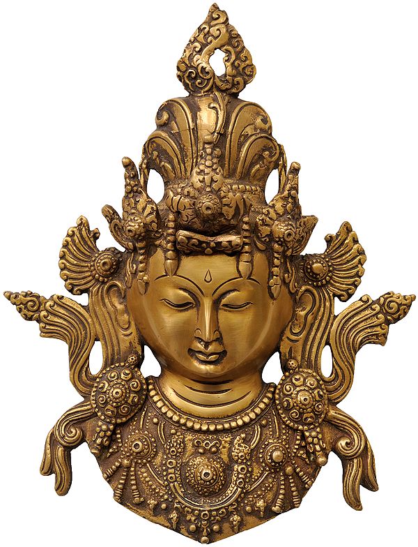 10" (Tibetan Buddhist Deity) Goddess Tara Wall Hanging Mask In Brass | Handmade | Made In India