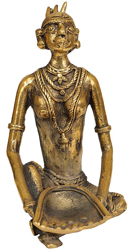 6" Tribal Lady with Winnow In Brass | Handmade | Made In India
