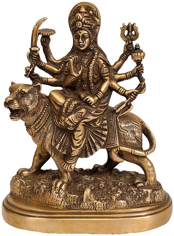 6" Goddess Durga Sculpture in Brass | Handmade | Made in India