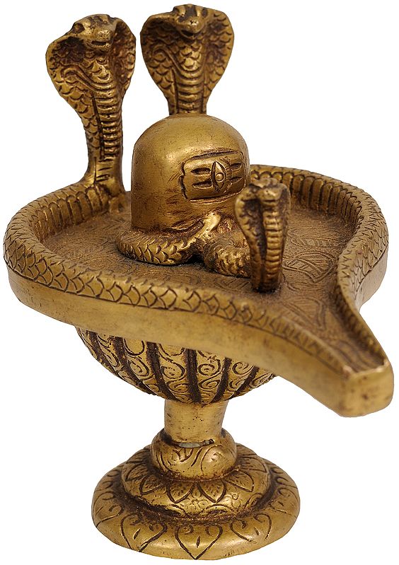4" Shiva Linga with Twin Snakes in Brass | Handmade | Made in India
