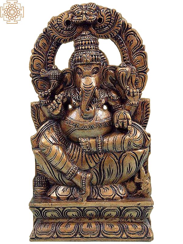 Swarna Ganesha Wooden Sculpture - Carved from Antiquated South Indian Temple Wood