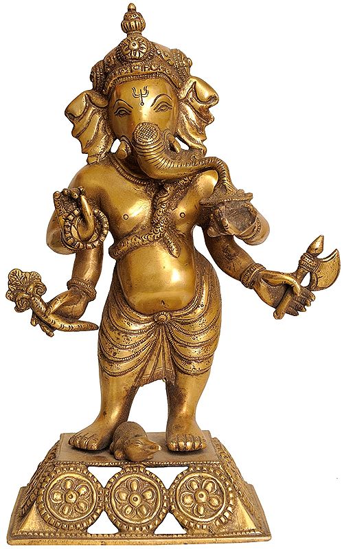 12" Standing Ganesha In Brass | Handmade | Made In India
