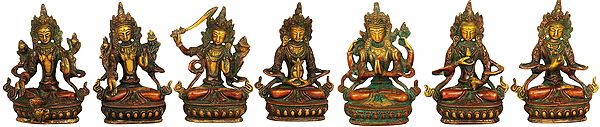 5" Set of Seven Tibetan Buddhist Deities In Brass | Handmade | Made In India