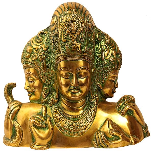 9" Trimurti from Elephanta (Brahma, Vishnu and Mahesha) In Brass | Handmade | Made In India