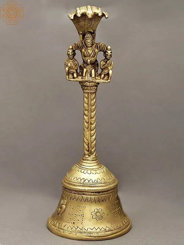 11" Garuda And Serpent Handmade Handheld Bell In Brass