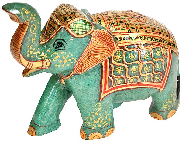 Elephant with Upraised Trunk - Auspicious For Vastu (Carved in Jade Gemstone)