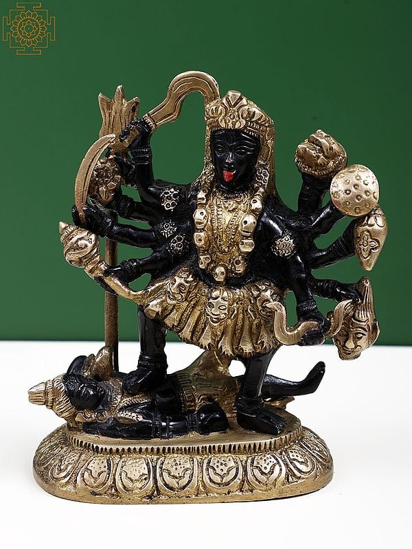 6" Goddess Kali in Golden and Brown Hues In Brass | Handmade